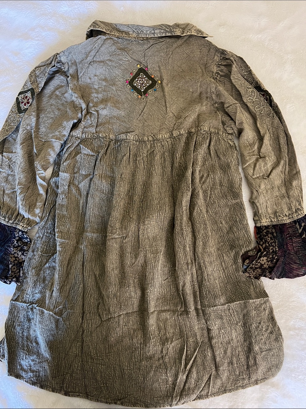 New - Young Threads Olive Embroidered Button-Front Tunic with Multicolor Ruffle - Picture 4 of 6